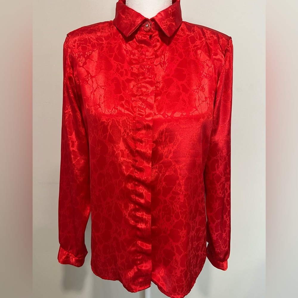 80s Risky Business Red Patterned Blouse